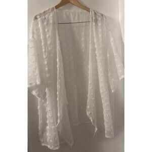 White Sheer Open Front Dotted Swiss Kimono Cardigan Size 3x Unbranded